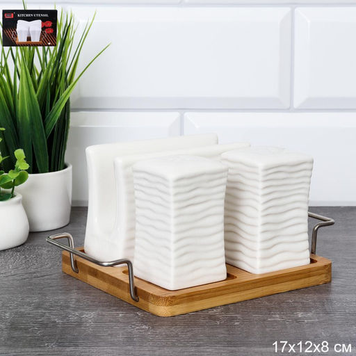 Набор для специй 3 предмета / NS31 /уп 24/ на деревянной подставке