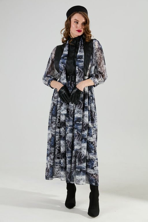 Платье NIKVA н1010-2 чёрный и серая абстракция