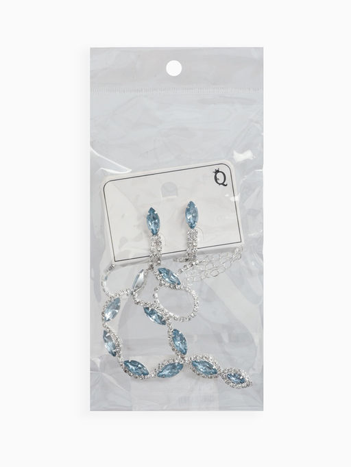 Набор 2 пред-а: серьги, колье "Вечерний шик" лепестки, цвет бело-небесно-голубой в серебре   1093745