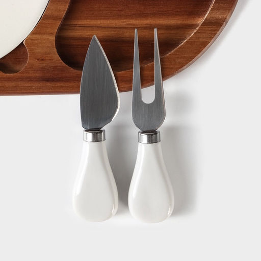 Набор для подачи сыра «Мрамор», 2 ножа, 28×18.5×1.5 см, акация