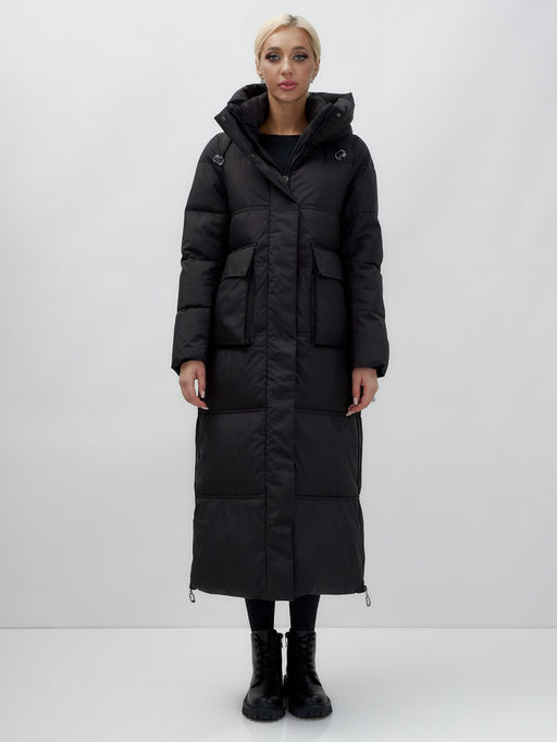 Пальто утепленное стеганное зимнее с капюшоном женское черного цвета 9602Ch - Mtforce фото 3