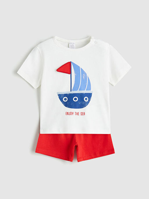 Bisiklet Yaka Bask?l? Erkek Bebek Ti??rt ve ?ort 2li