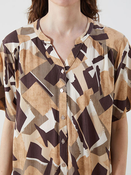 Ka??k Yaka Desenli G?mlek Elbise