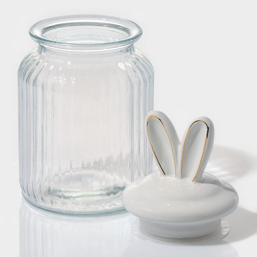 Банка стеклянная для сыпучих продуктов с керамической крышкой Доляна Зайка в золотом, 950 мл  фото 12