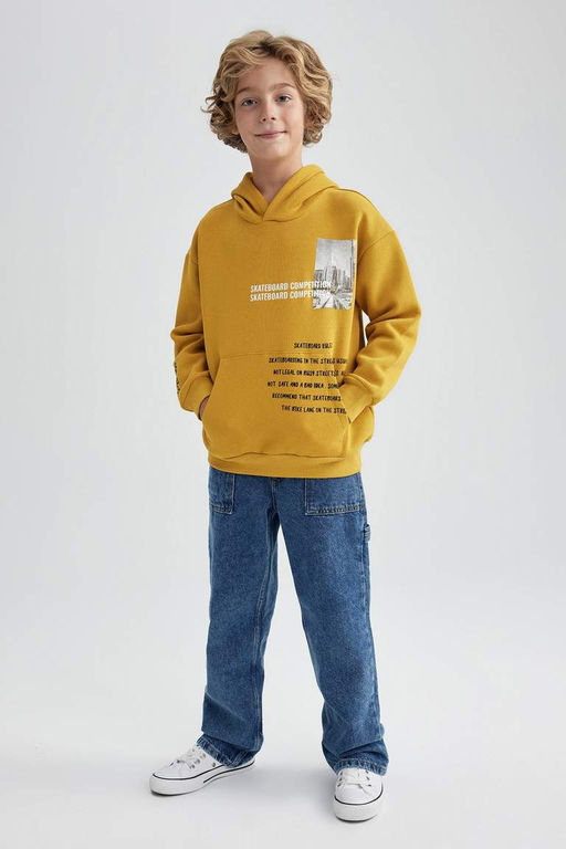 Толстый свитшот оверсайз с капюшоном для мальчика - Defacto фото 4