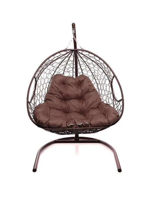 Кресло - кокон подвесное «Для двоих», 130×68×186 см, с искусственным ротангом, коричневое, с подушкой