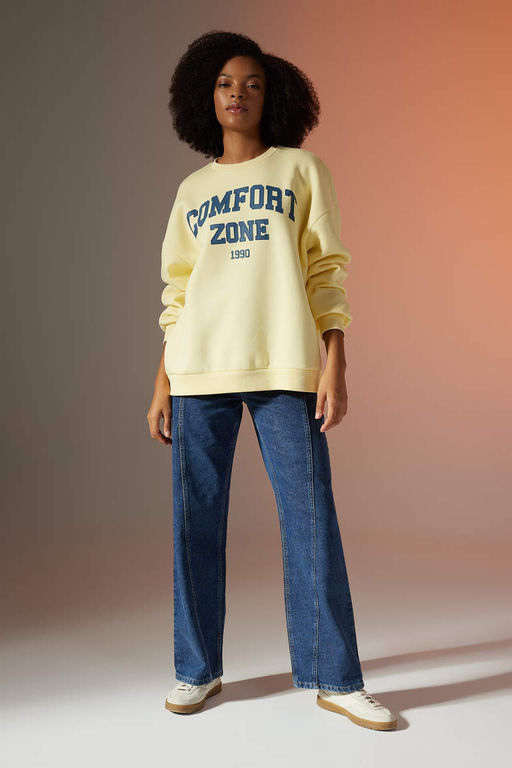 Толстый свитшот оверсайз с круглым вырезом - Defacto фото 2