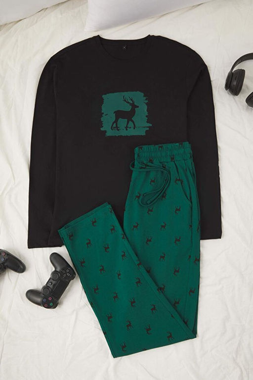 Z_mr_t Ye_ili Geyik Bask_l_ Regular Fit _rme Pijama Tak_m_ TMNAW25PT00040