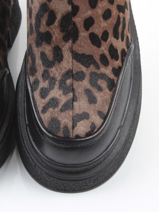 04-HSM705 BLACK/LEOPARD Ботинки зимние женские (натуральная кожа, натуральный мех)