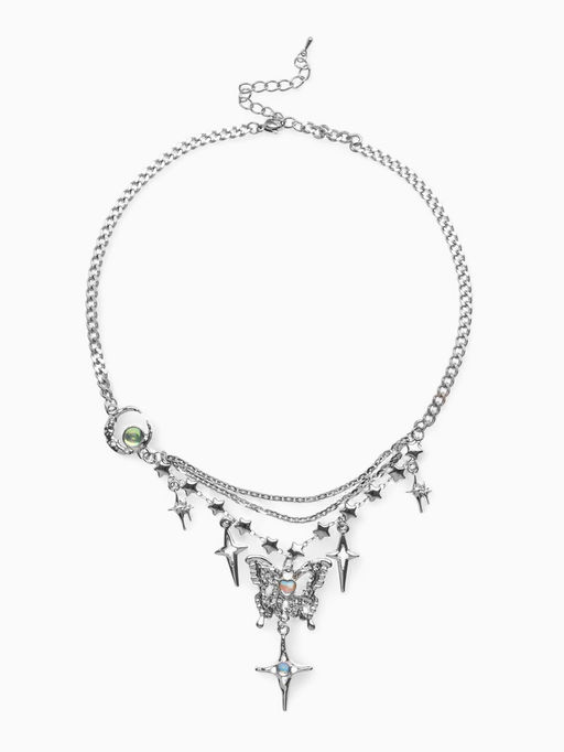 Колье Бабочка звёзды, белое в серебре, 40 см