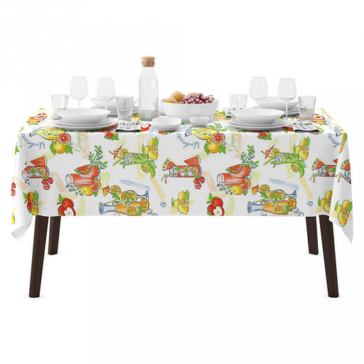 Скатерть 150х145см "Лимонад", длина стола до 110см, на 4 персоны, хлопок "Комфорт" 171г/м2, упаковка классическая, пакет ПВХ 28х41см, "Домашняя мода" (Россия)