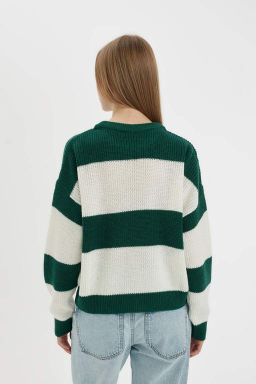 Крутой вязаный свитер оверсайз с круглым вырезом - Defacto фото 5