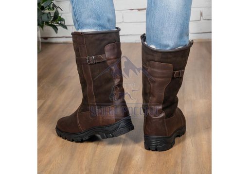 Сапоги Монголки натуральная кожа высокие коричневые, литая подошва