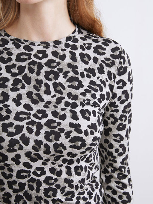Bisiklet Yaka Leopar Desenli Bluz