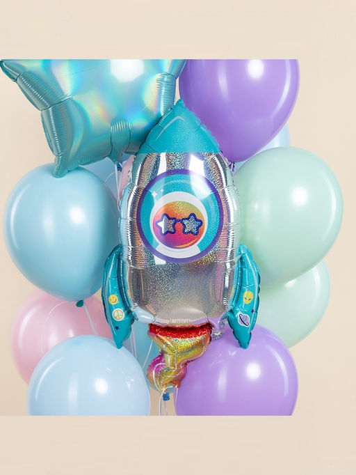 Цена за 2 шт. Воздушный шар фольгированный 29" «Космическая ракета», голография