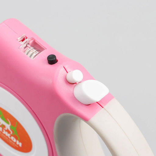 Рулетка Пижон с фонариком, прорезиненная ручка, 5 м, до 35 кг, розовая  фото 2