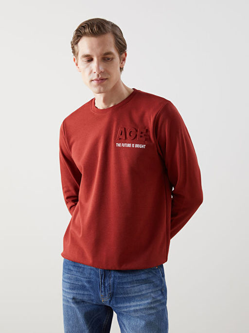 Bisiklet Yaka Uzun Kollu Bask?l? Erkek Sweatshirt