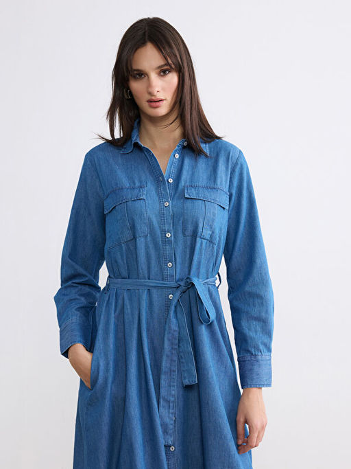 G?mlek Yaka Beli Ku?akl? Jean Elbise