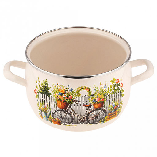 "Романтика" Кастрюля эмалированная 3,5л, форма полусфера, металлическая крышка, нержавеющий ободок (Россия)