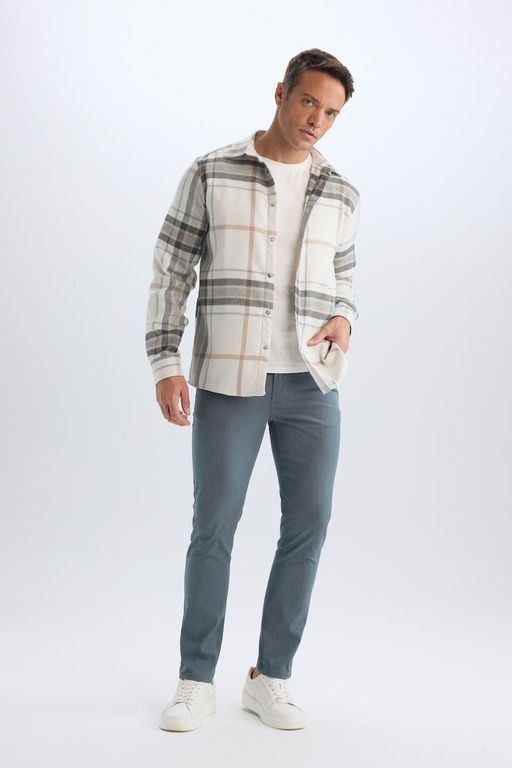 Slim Fit Yazl_k Chino Kanvas Dokulu Pantolon