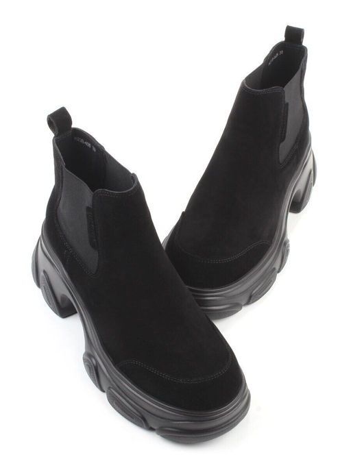 01-H23B-40B BLACK Ботинки демисезонные женские (натуральная замша, байка)