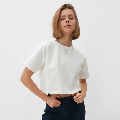 Футболка укороченная женская MINAKU OVERSIZE FIT, экрю, размер 50