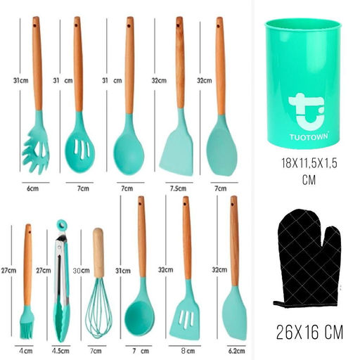 Силиконовые кухонные принадлежности 13 предметов розовый набор - Buro фото 2