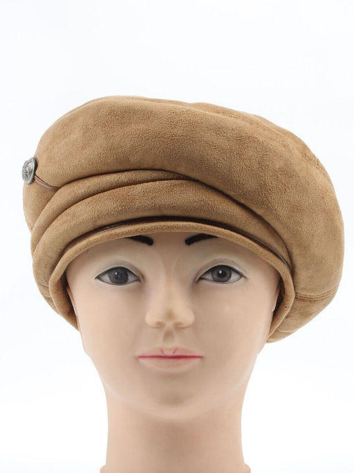 1151 BEIGE Берет зимний женский (искусственная замша, искусственный мех)