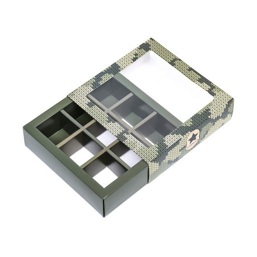 Цена за 2 шт. Коробка для 9 конфет с обечайкой, «Камуфляж» 13.8×13.8×3.8
