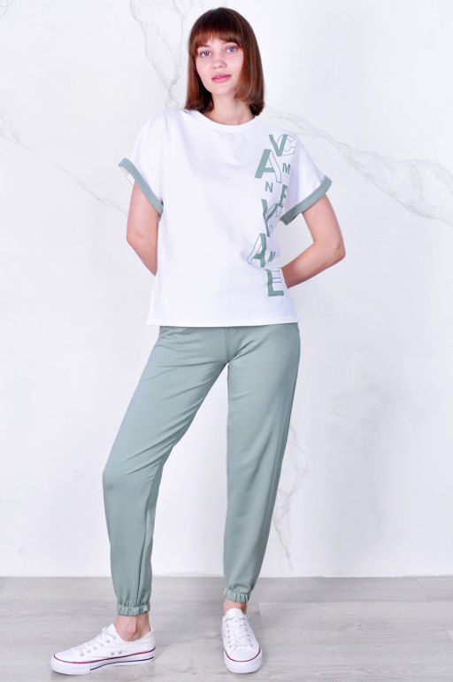 Арт. 2357 Костюм с брюками женский 44-52 (5 шт) Цвет:верх- полынь, низ- полынь - Калинка фото 5