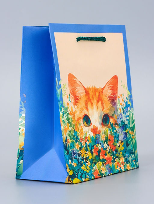 Цена за 4 шт. Пакет подарочный ламинированный Котик 11.5?14.5?6.5 см