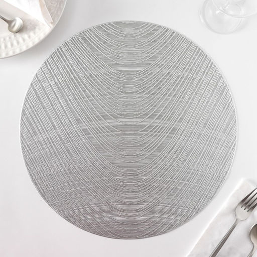 Салфетки сервировочные на стол Доляна Волна, d=38 см, 4 шт., серебряные  фото 2
