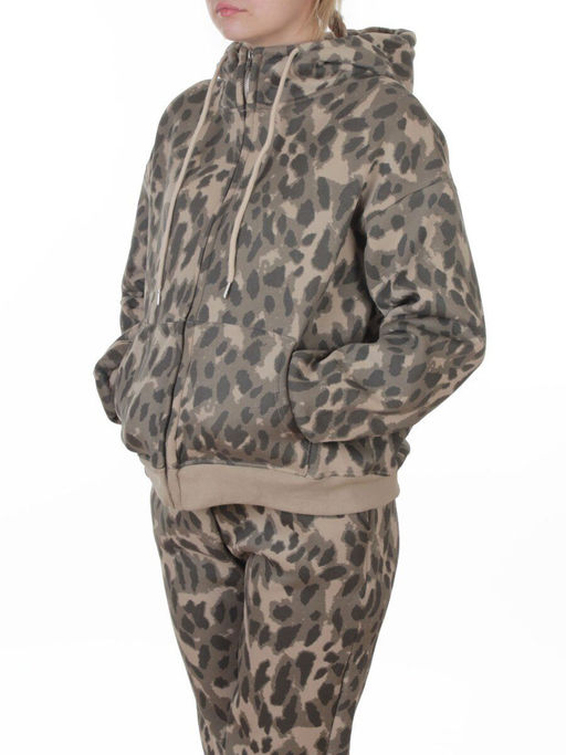 869-3 BEIGE/LEOPARD Костюм спортивный зимний женский (95% хлопок, 5% полиэстер)