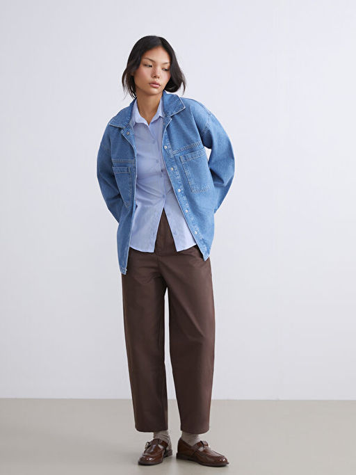 G?mlek Yaka Kad?n Jean Ceket