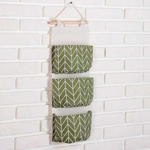 Органайзер подвесной с карманами Доляна «Зигзаг», 3 отделения, 18.8×59.5 см, цвет зелёный
