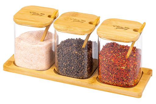 Набор банок для специй Elan Gallery Crystal Glass 3 шт 450 мл с ложкой