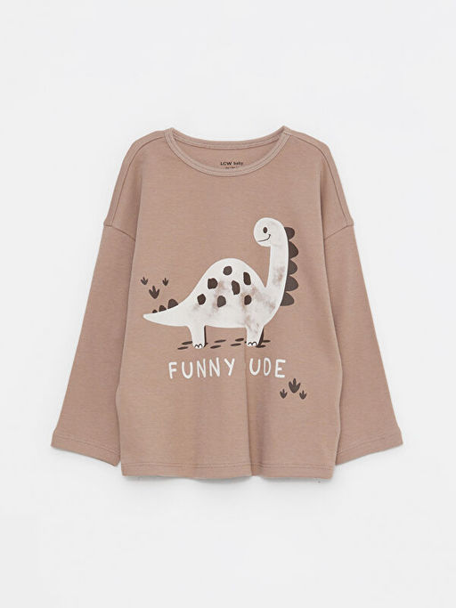 Bisiklet Yaka Uzun Kollu Bask?l? Pamuklu Erkek Bebek Pijama Tak?m - Waikiki фото 2