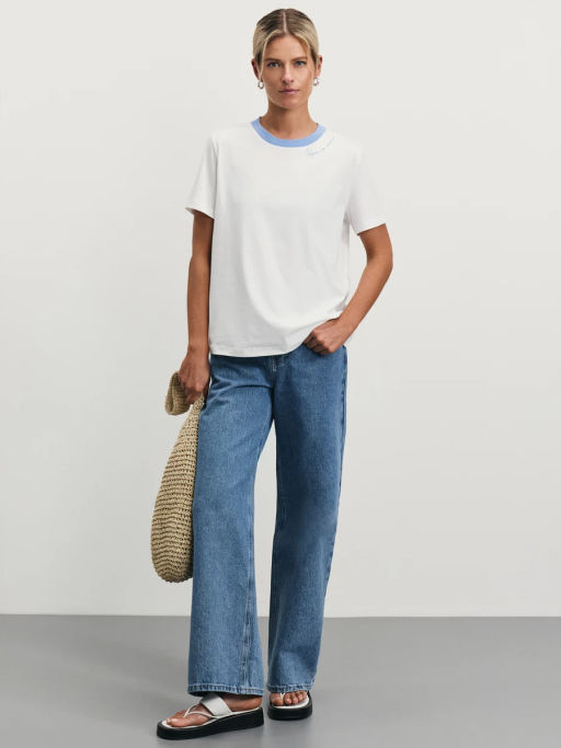 Футболка с принтом и контрастной горловиной / Zarina  фото 3