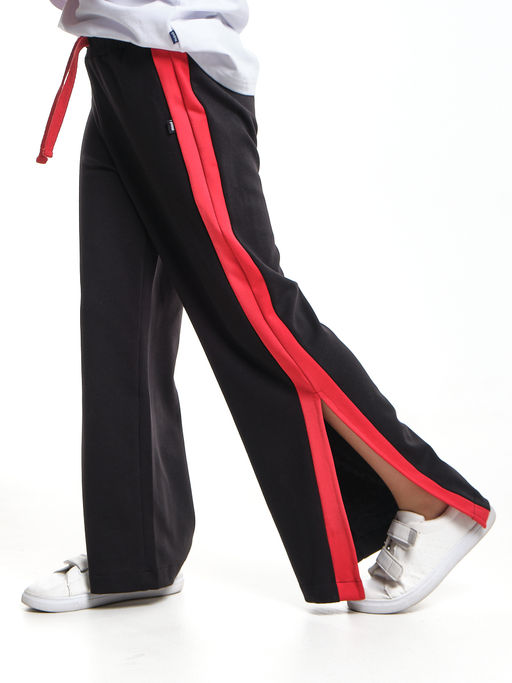 Брюки палаццо для девочки подросткам модные спорт шик 22-7169 черный/красный - Mini maxi фото 12