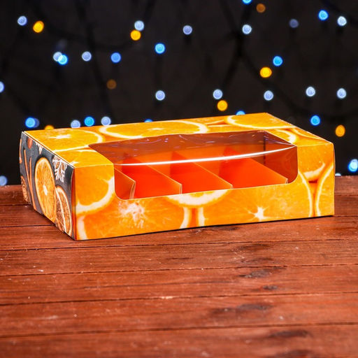 Коробка под 5 эклеров с вкладышами новогодняя «Мандарины», 25×15×6.5 см, кондитерская упаковка