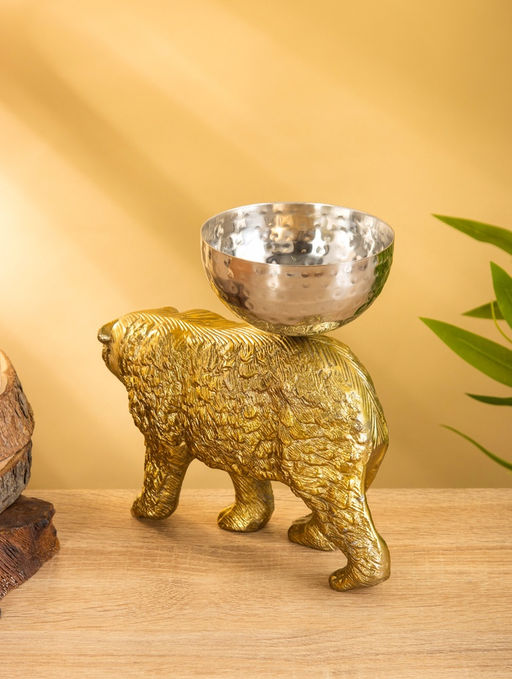 Сувенир с чашей «Медведь» 21.5×10×18.5 см, алюминий