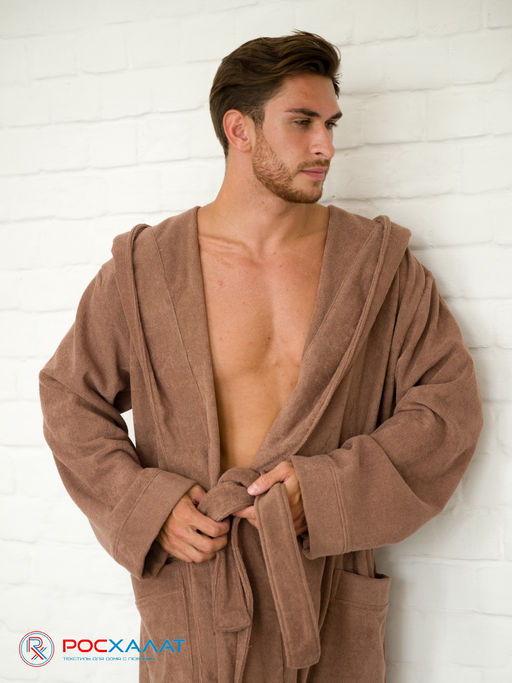 Мужской махровый халат с капюшоном коричневый МЗ-05 (118)