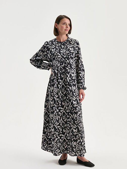 Hakim Yaka Desenli A Kesim Elbise