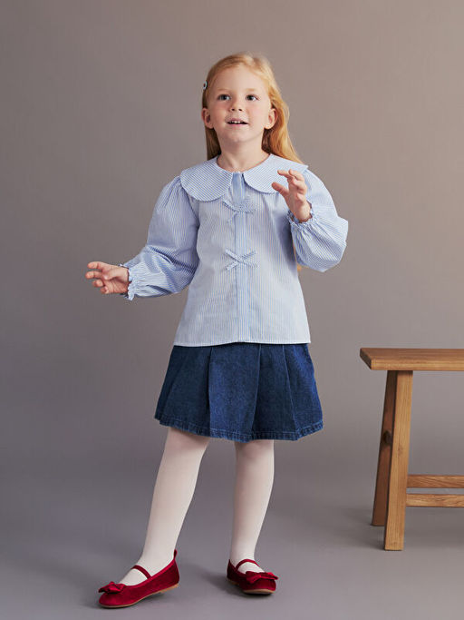 Bebe Yaka Fiyonk Detayl? K?z ?ocuk G?mlek