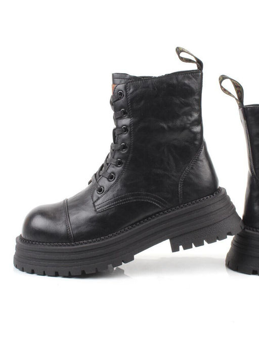 01-A13-1 BLACK Ботинки демисезонные женские (натуральная кожа)