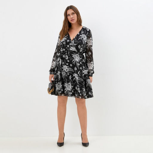 Платье женское короткое MIST plus-size, чёрное, размер 52, принт цветочный