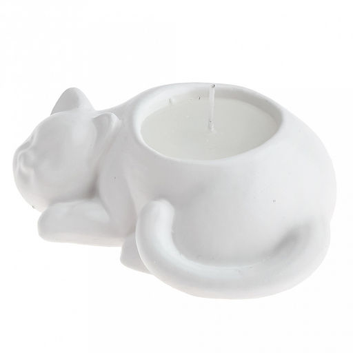 Свеча "Улыбчивый котик" 10,4х6,4х3,4см, парафин, в подсвечнике из гипса, белый, время горения 2 часа (Россия)