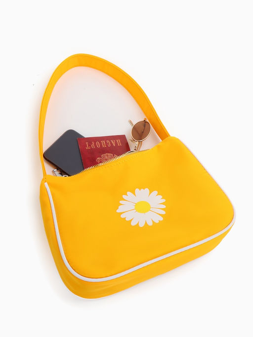 Сумка молодёжная на молнии, с принтом, 24?6.5?17 см, жёлтая