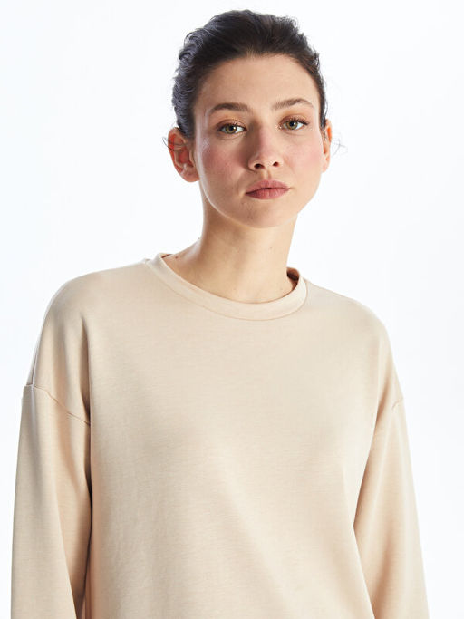 Bisiklet Yaka D?z Oversize Kad?n Sweatshirt Tunik