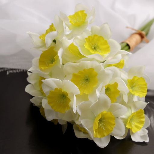 Цветы искусственные Нарцисс люкс, h=30 см, d цветка - 5 см, 6 штук в связке, бело-жёлтые - Poetry in flowers фото 3